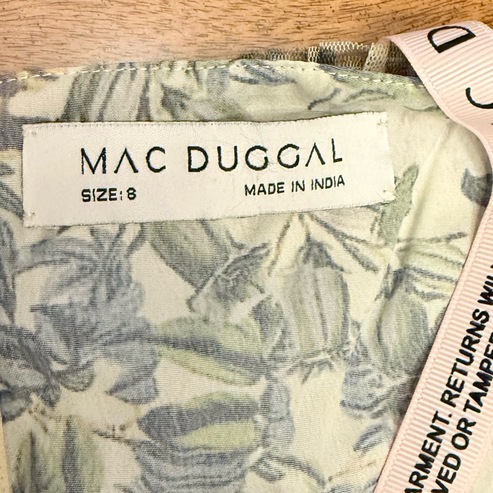 MAC DUGGAL women’s Multicolor Short Sleeve Micro Ruffle Tea Length Dress #8232 - Picture 9 of 13